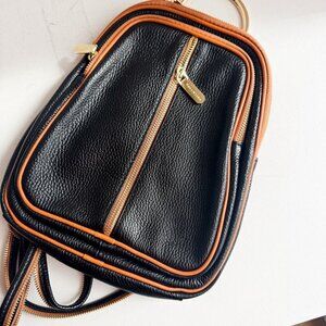 Valentina Brand NEW Classic Black Brown Oval Leather Backpack/Sling Bag